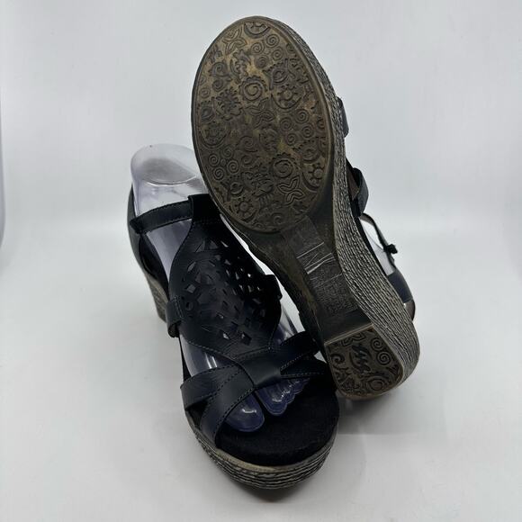 Umberto Raffini Wedge Orchid Laser Cutout Black Sandals WMNS US8.5 EU39 #9540 - Picture 6 of 9